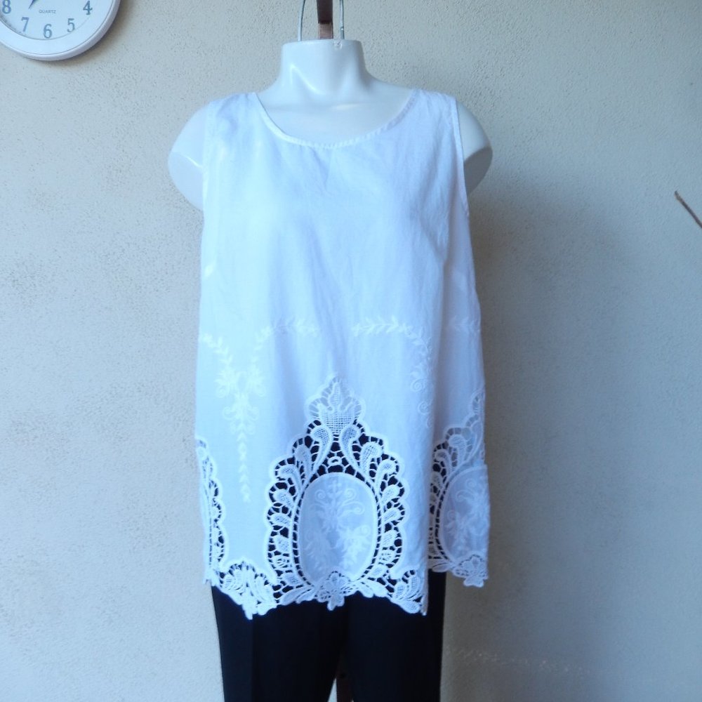 Cynthia Rowley L Sleeveless White Battenberg Lace Cutwork Tank Blouse Cami Top L